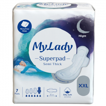 نوار بهداشتی بالدار شب خیلی خیلی بزرگ Super Pad مای لیدی 7 عددی